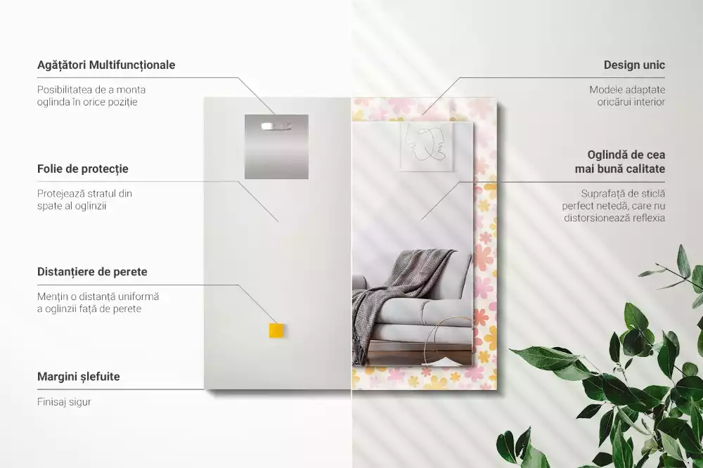 Obdélníkové dekorační zrcadlo květinový vzor