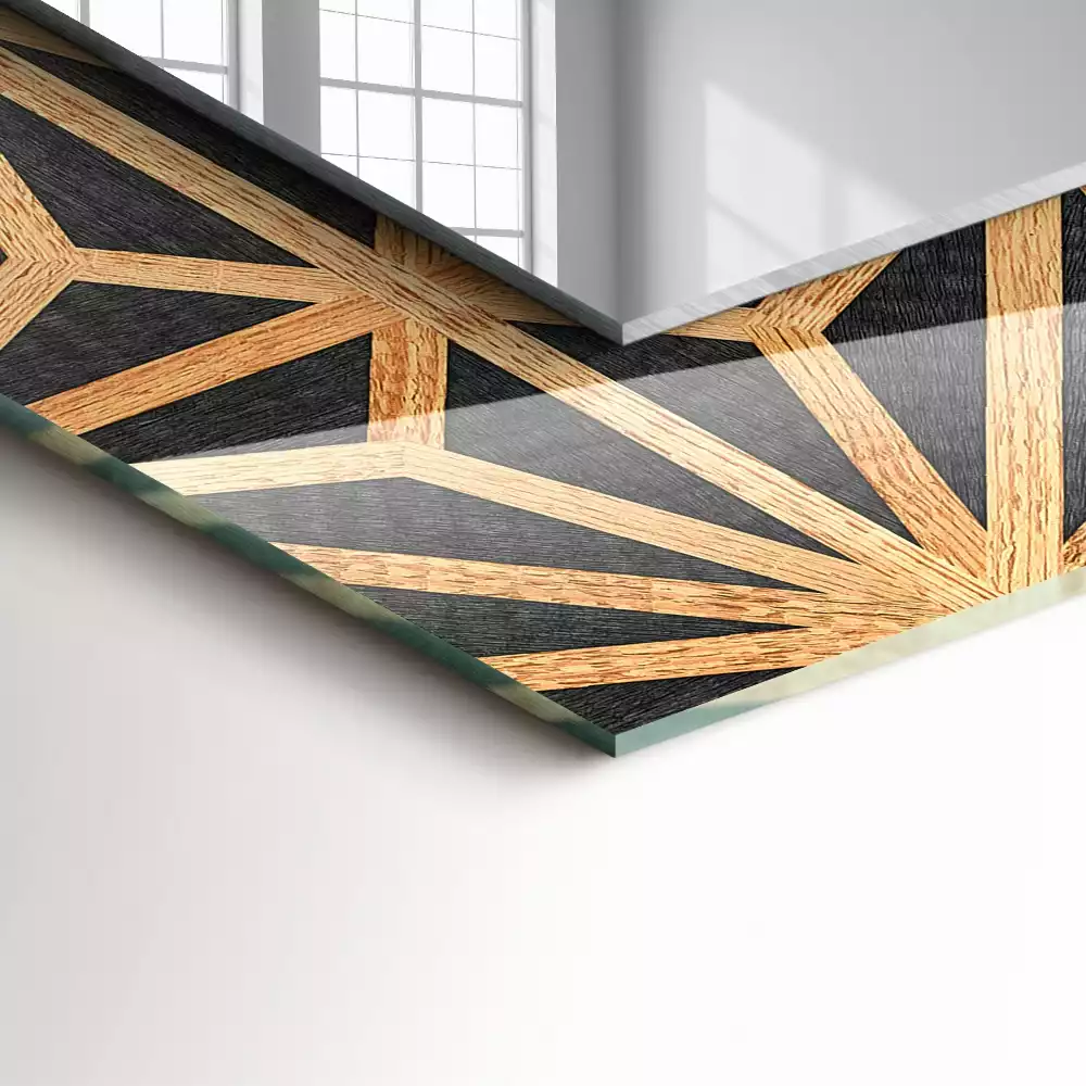 Obdélníkové dekorační zrcadlo Dřevěný geometrický vzor