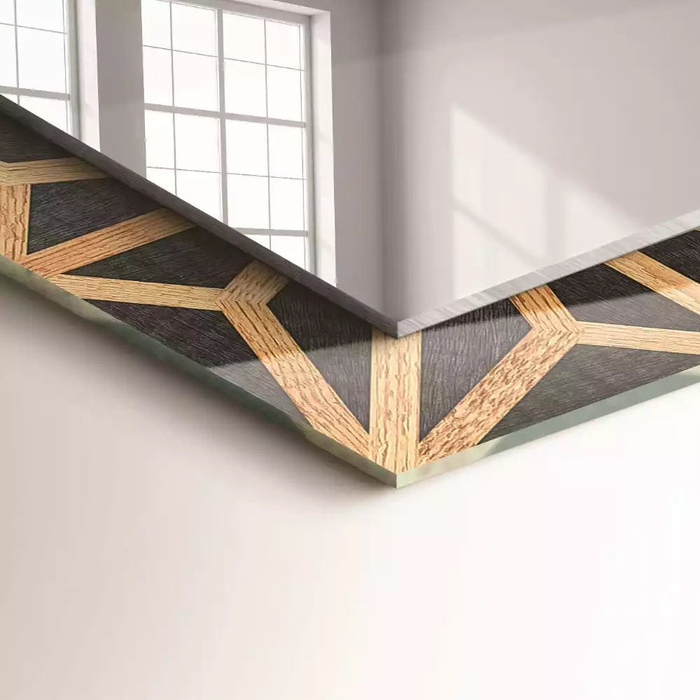 Obdélníkové dekorační zrcadlo Dřevěný geometrický vzor