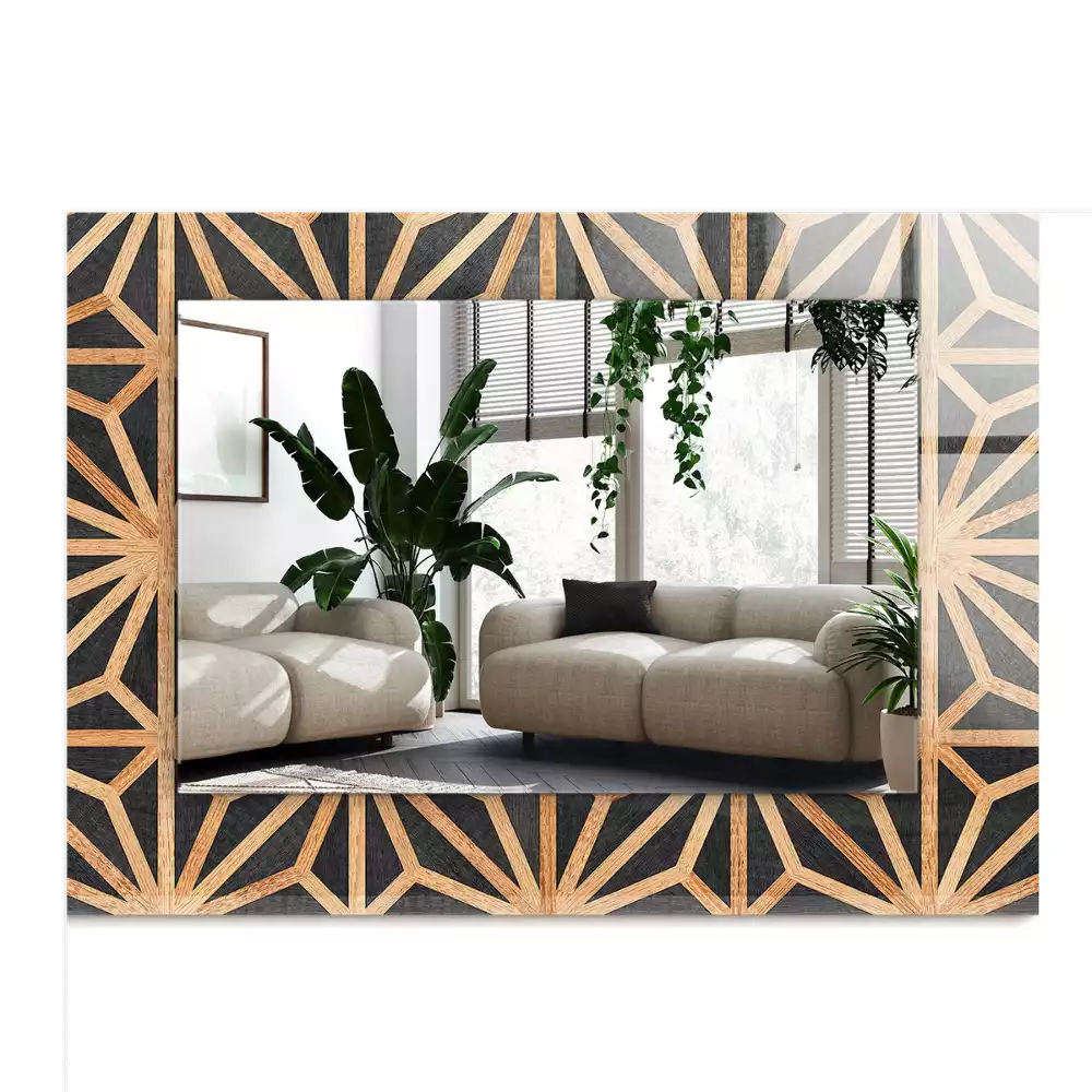 Obdélníkové dekorační zrcadlo Dřevěný geometrický vzor