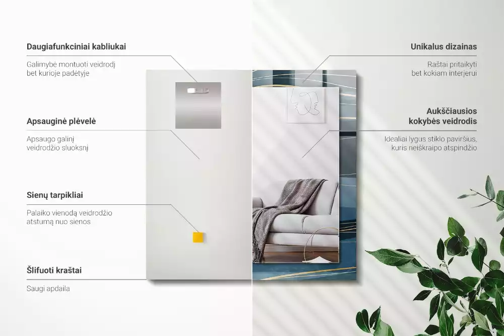 Obdélníkové dekorační zrcadlo Abstraktní linie