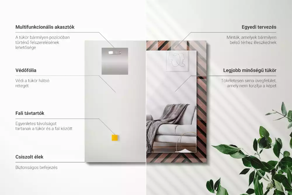 Obdélníkové dekorační zrcadlo Dřevěné diagonální lamely