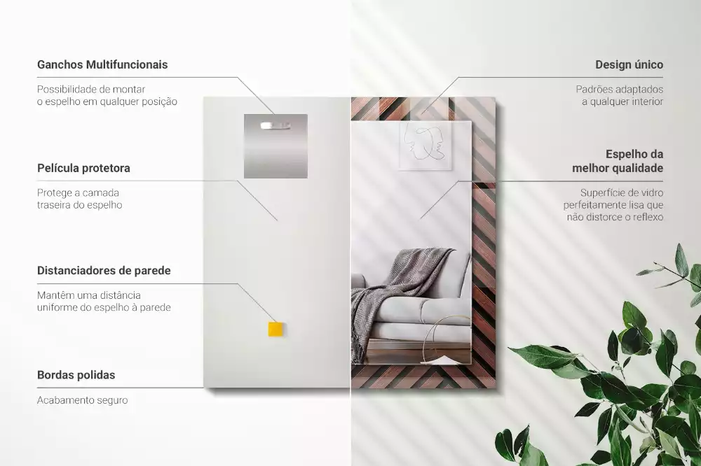 Obdélníkové dekorační zrcadlo Dřevěné diagonální lamely