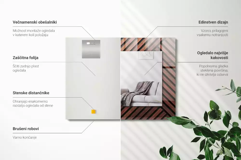 Obdélníkové dekorační zrcadlo Dřevěné diagonální lamely