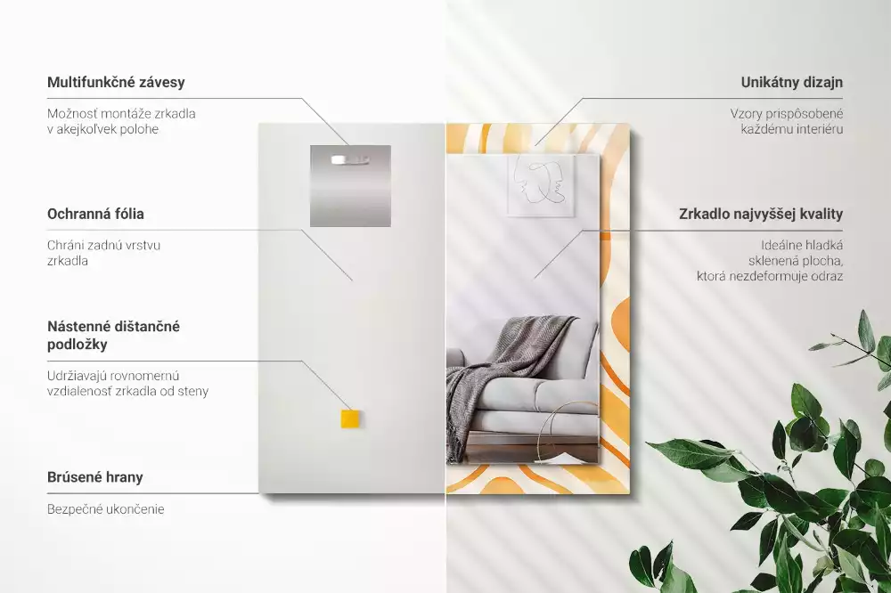 Obdélníkové dekorační zrcadlo Abstraktní oranžové vzory