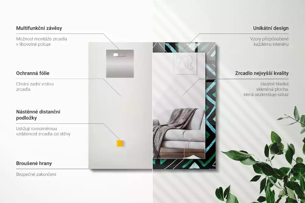 Obdélníkové dekorační zrcadlo Geometrický tyrkysový vzor