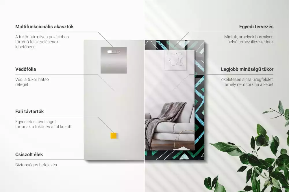 Obdélníkové dekorační zrcadlo Geometrický tyrkysový vzor