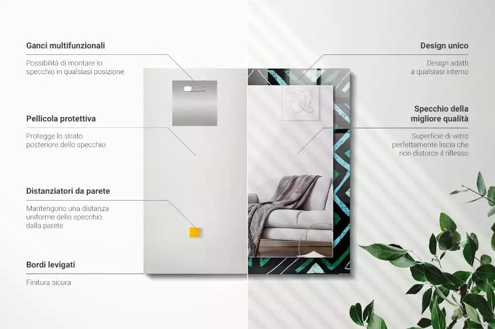 Obdélníkové dekorační zrcadlo Geometrický tyrkysový vzor