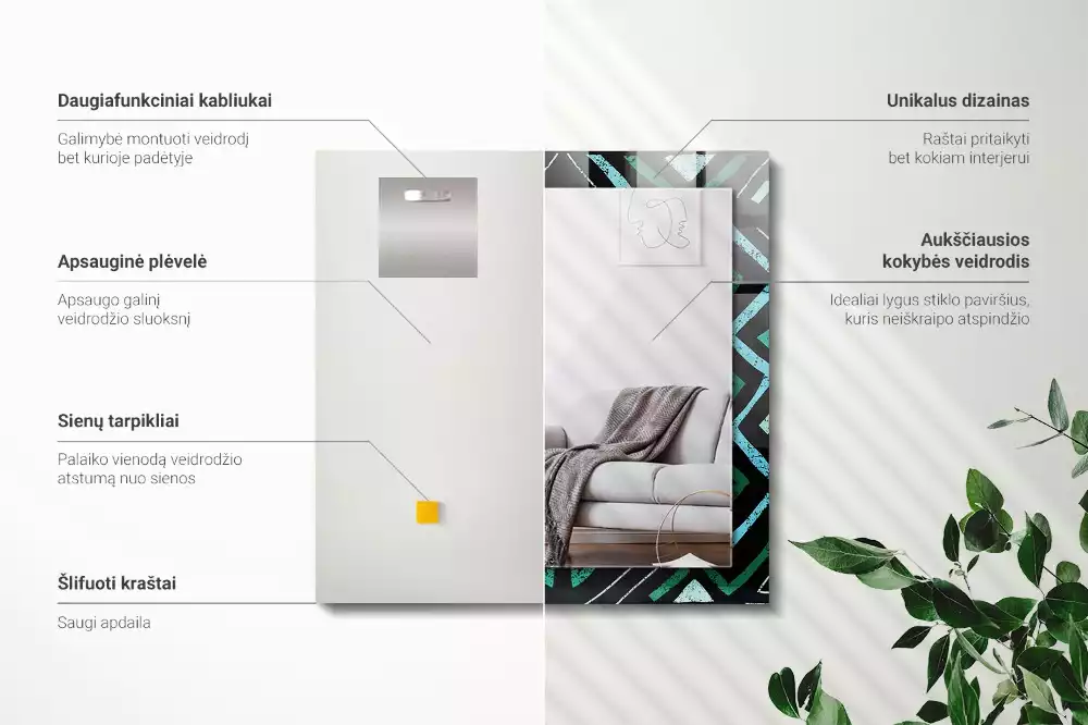 Obdélníkové dekorační zrcadlo Geometrický tyrkysový vzor