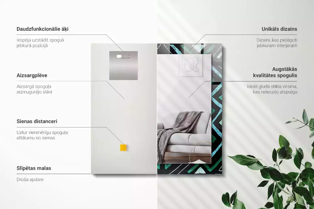 Obdélníkové dekorační zrcadlo Geometrický tyrkysový vzor