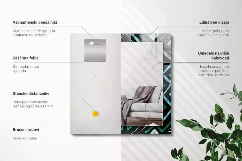 Obdélníkové dekorační zrcadlo Geometrický tyrkysový vzor