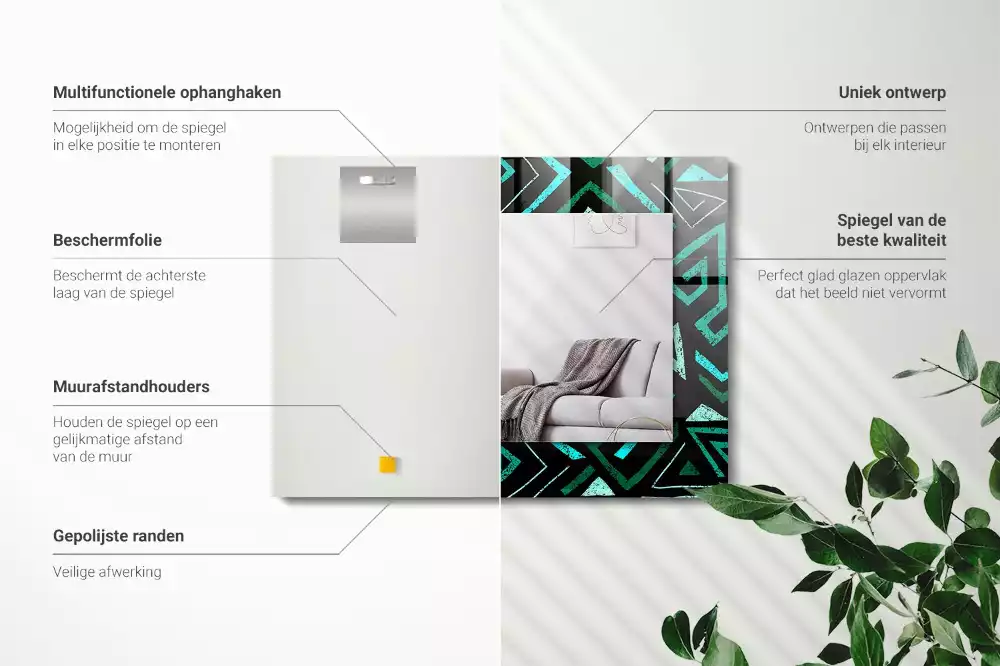 Obdélníkové dekorační zrcadlo Geometrický tyrkysový vzor