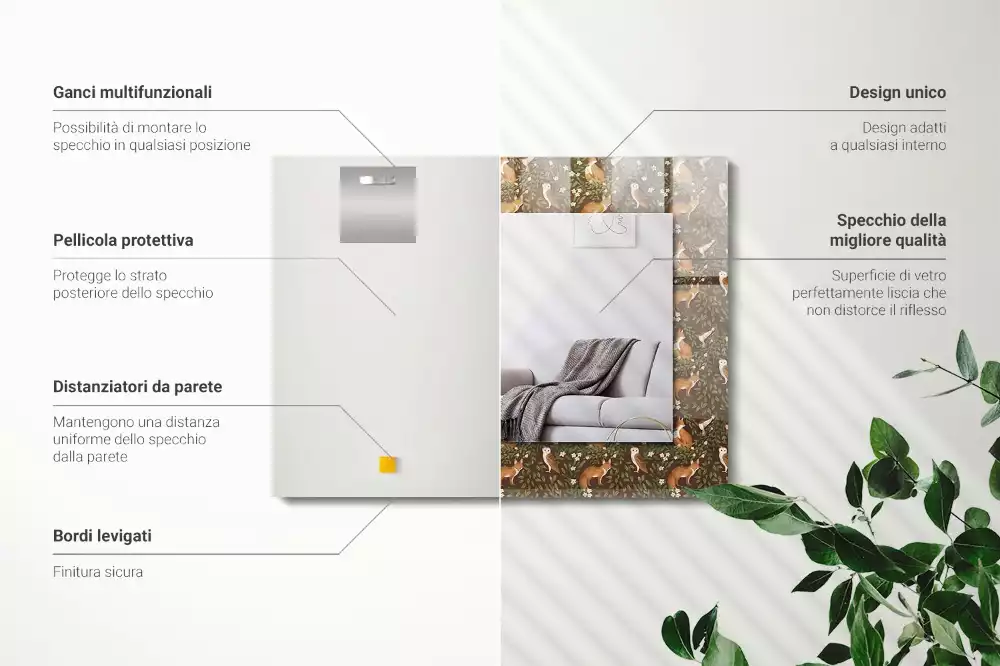 Obdélníkové dekorační zrcadlo Liška a sova