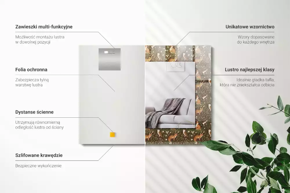 Obdélníkové dekorační zrcadlo Liška a sova