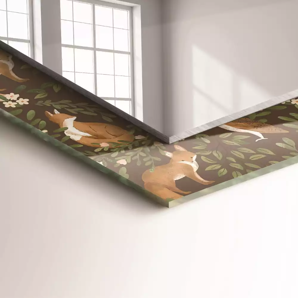 Obdélníkové dekorační zrcadlo Liška a sova