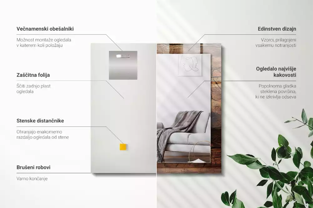 Obdélníkové dekorační zrcadlo Dřevěná deska textura