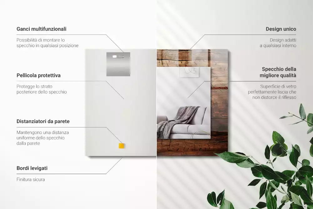 Obdélníkové dekorační zrcadlo Dřevěná deska textura