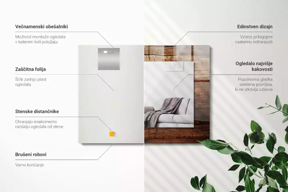 Obdélníkové dekorační zrcadlo Dřevěná deska textura