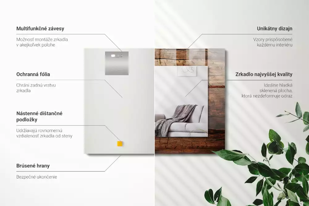 Obdélníkové dekorační zrcadlo Dřevěná deska textura