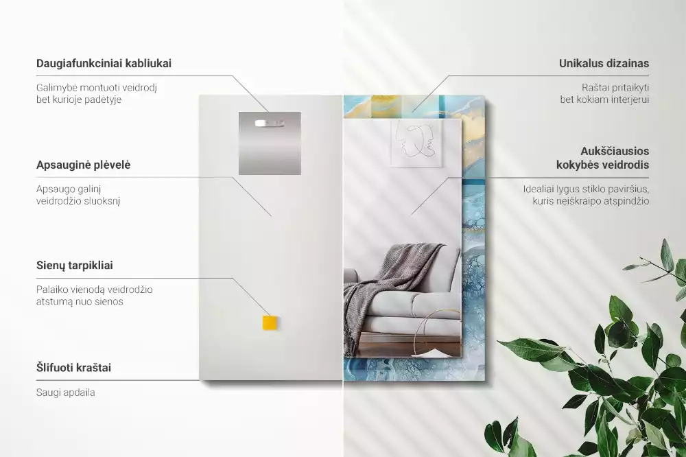 Obdélníkové dekorační zrcadlo Abstraktní mramorová pryskyřice