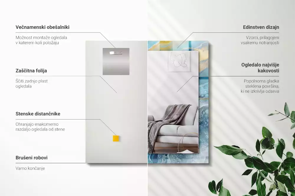 Obdélníkové dekorační zrcadlo Abstraktní mramorová pryskyřice