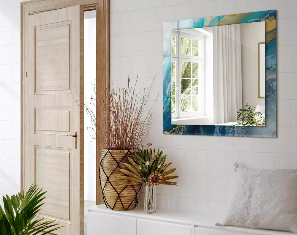 Obdélníkové dekorační zrcadlo Abstraktní mramorová pryskyřice