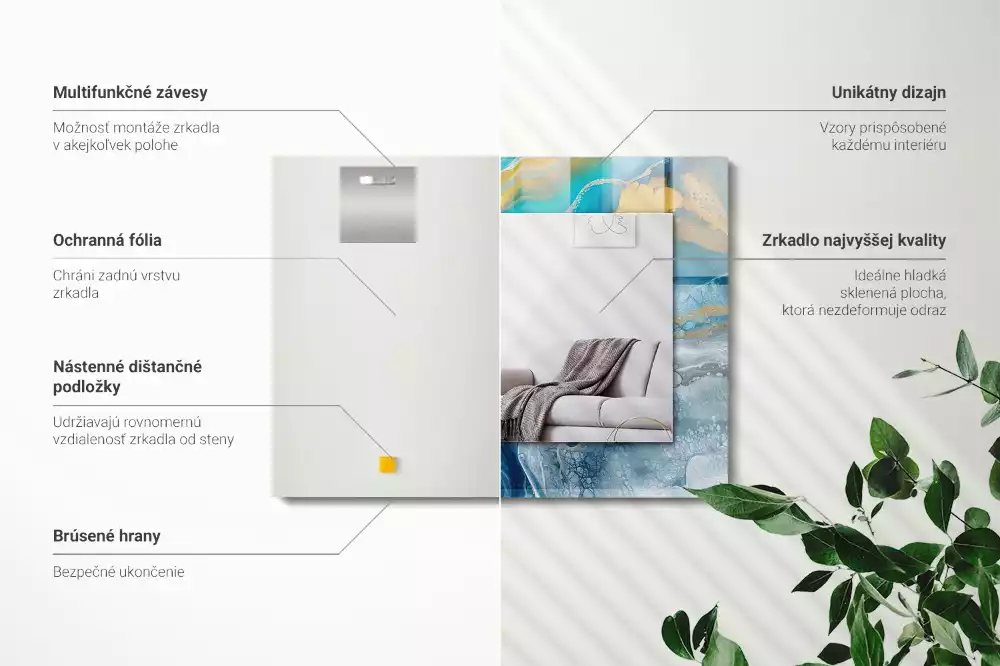 Obdélníkové dekorační zrcadlo Abstraktní mramorová pryskyřice