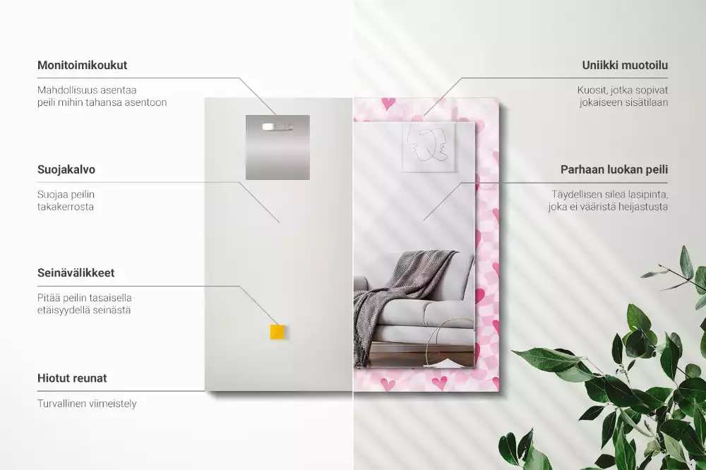 Obdélníkové dekorační zrcadlo Růžové srdce