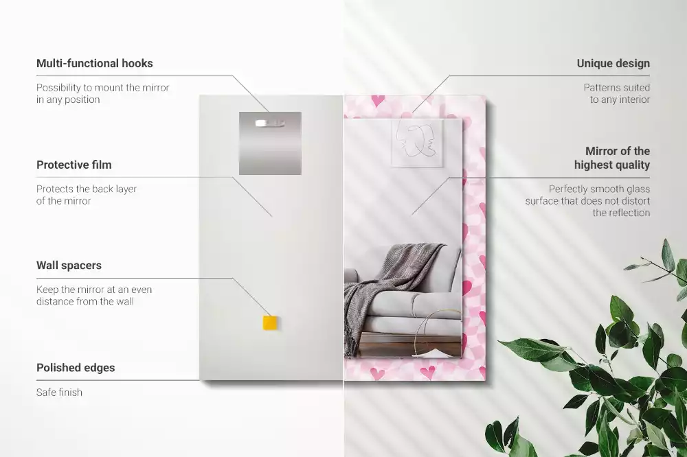 Obdélníkové dekorační zrcadlo Růžové srdce