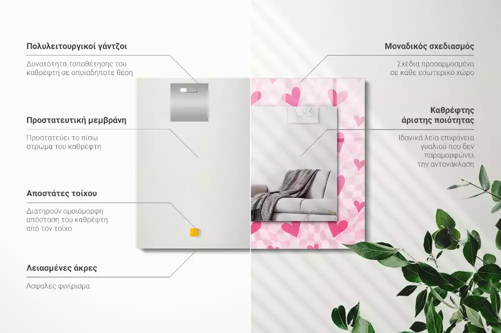 Obdélníkové dekorační zrcadlo Růžové srdce