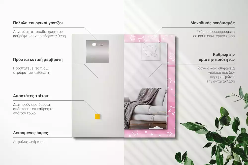 Obdélníkové dekorační zrcadlo Růžové hvězdy