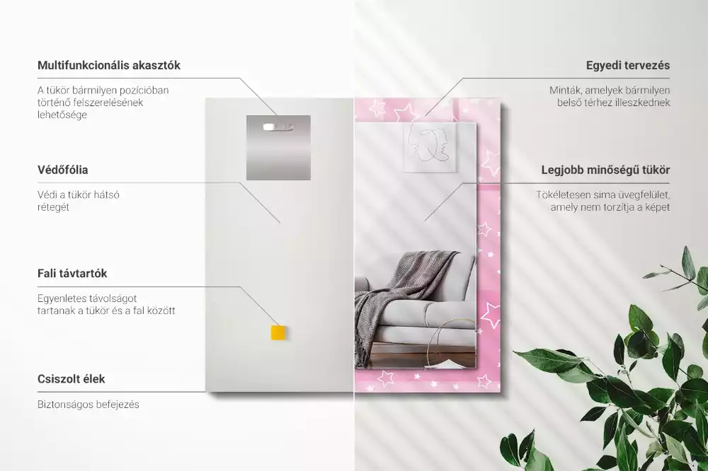 Obdélníkové dekorační zrcadlo Růžové hvězdy