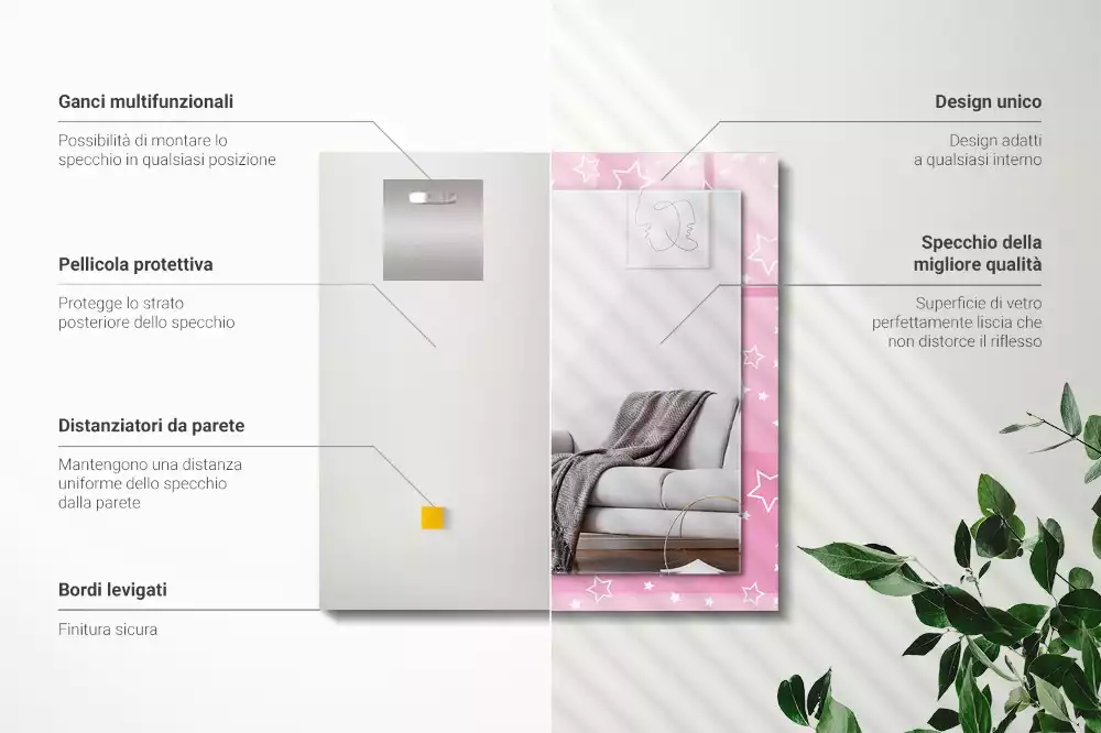 Obdélníkové dekorační zrcadlo Růžové hvězdy