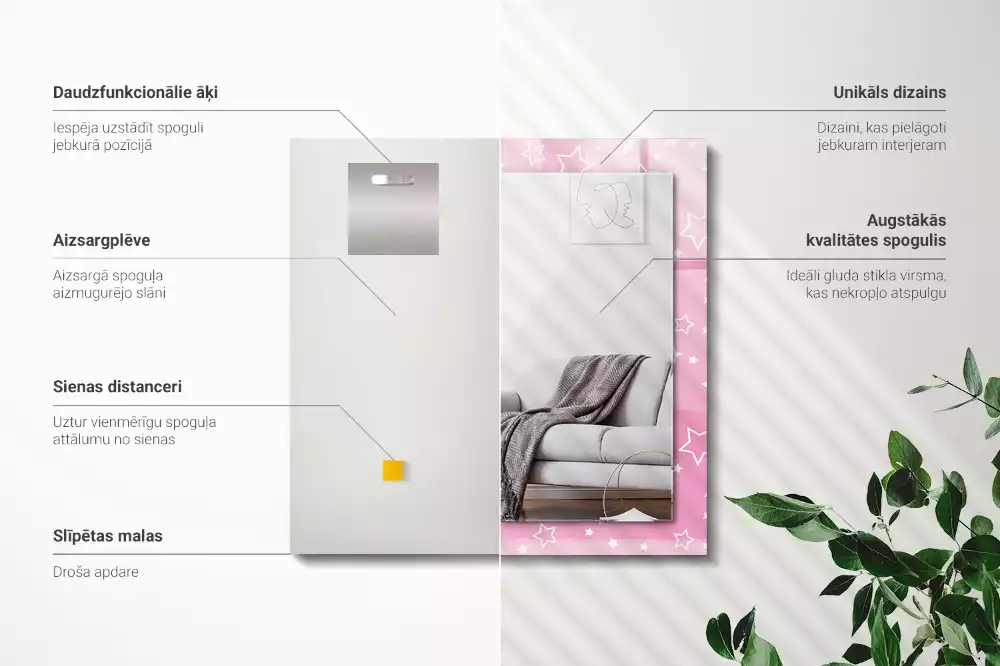 Obdélníkové dekorační zrcadlo Růžové hvězdy