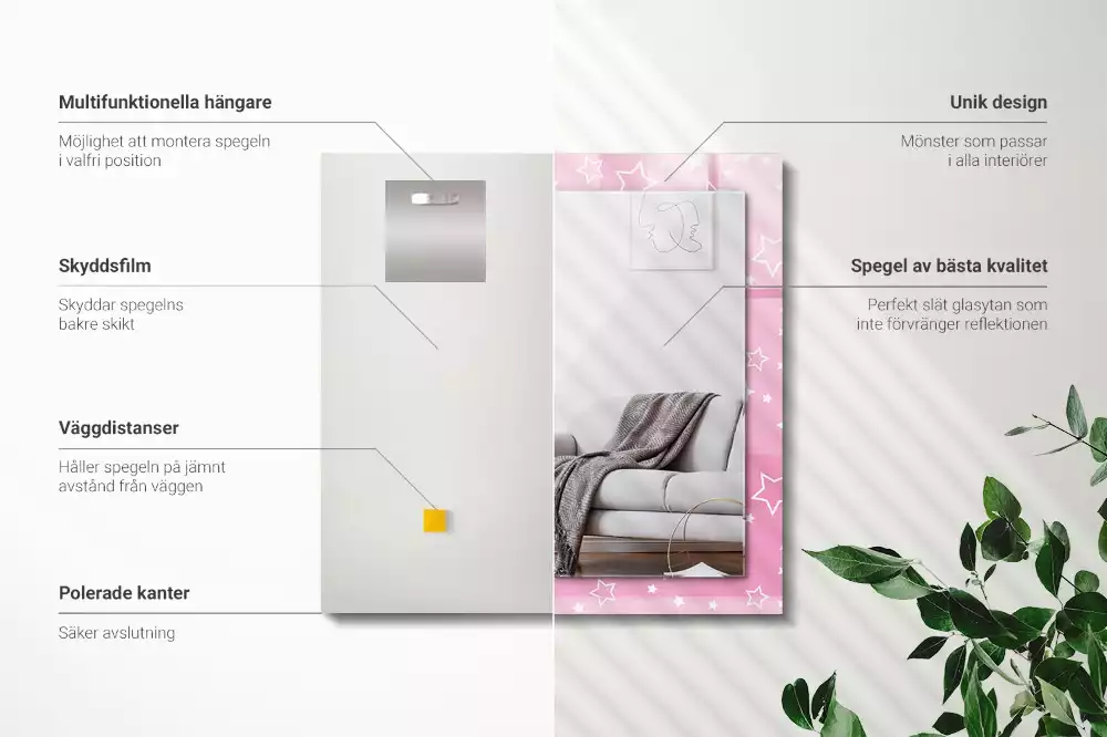 Obdélníkové dekorační zrcadlo Růžové hvězdy