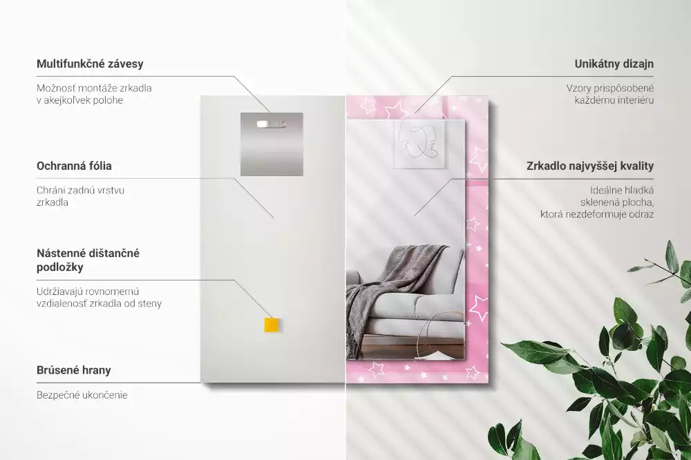 Obdélníkové dekorační zrcadlo Růžové hvězdy