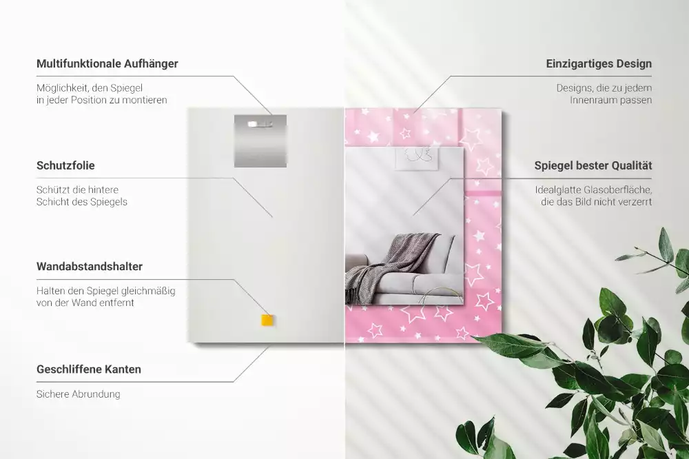 Obdélníkové dekorační zrcadlo Růžové hvězdy