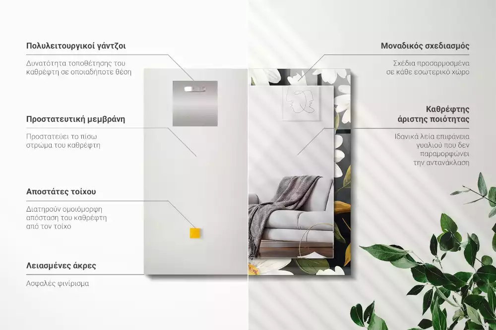 Obdélníkové dekorační zrcadlo Listy bílé sedmikrásky