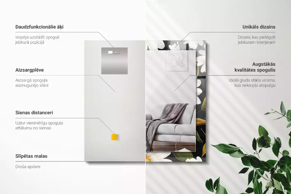 Obdélníkové dekorační zrcadlo Listy bílé sedmikrásky