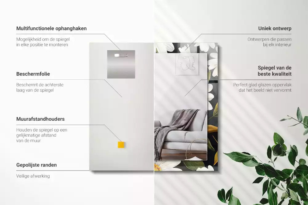 Obdélníkové dekorační zrcadlo Listy bílé sedmikrásky