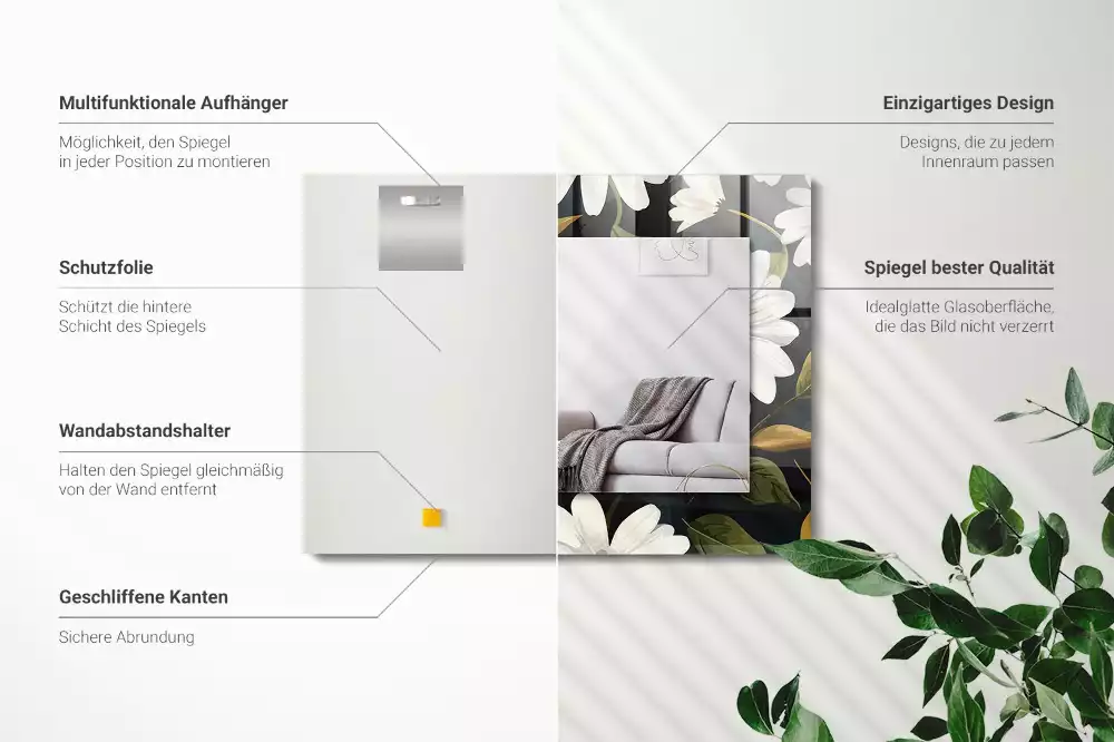 Obdélníkové dekorační zrcadlo Listy bílé sedmikrásky