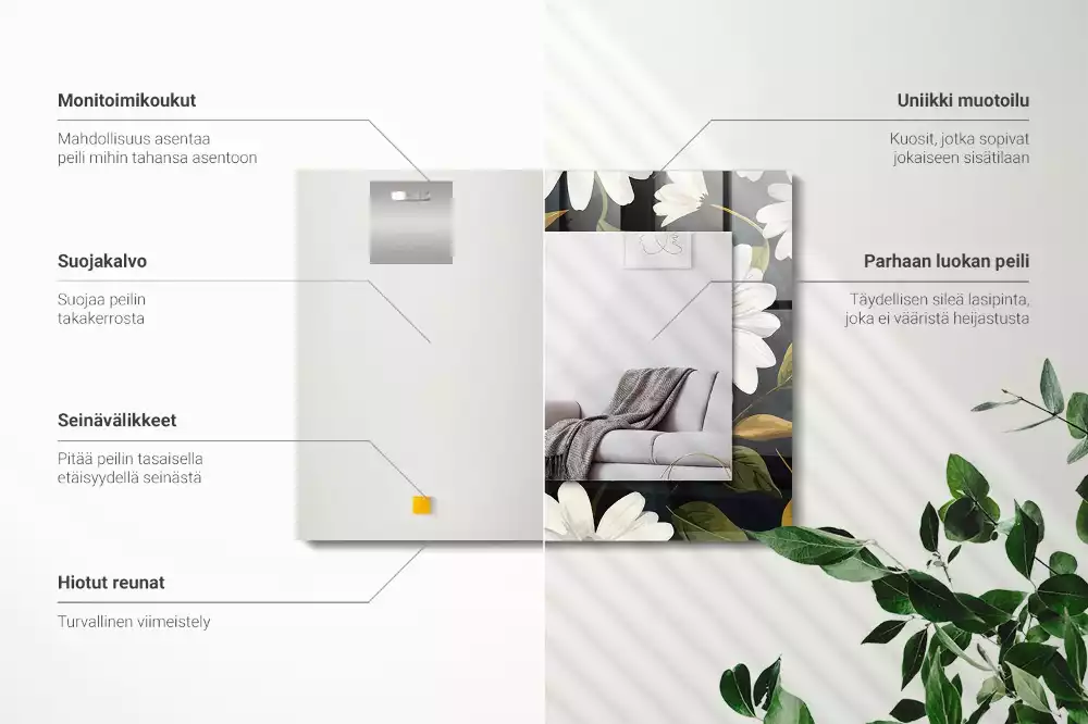 Obdélníkové dekorační zrcadlo Listy bílé sedmikrásky