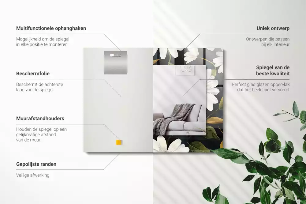 Obdélníkové dekorační zrcadlo Listy bílé sedmikrásky