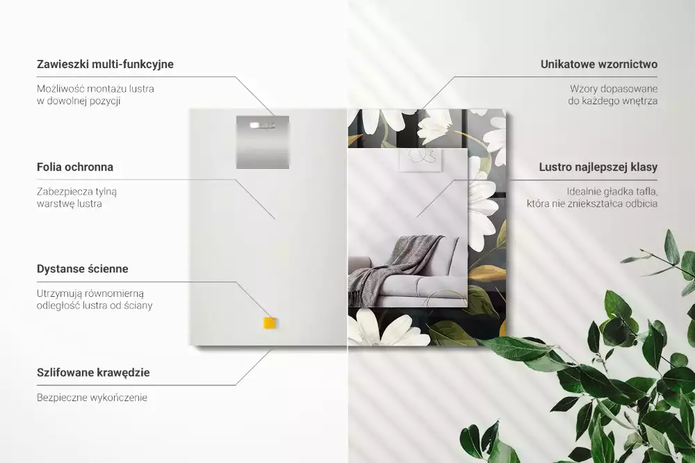 Obdélníkové dekorační zrcadlo Listy bílé sedmikrásky