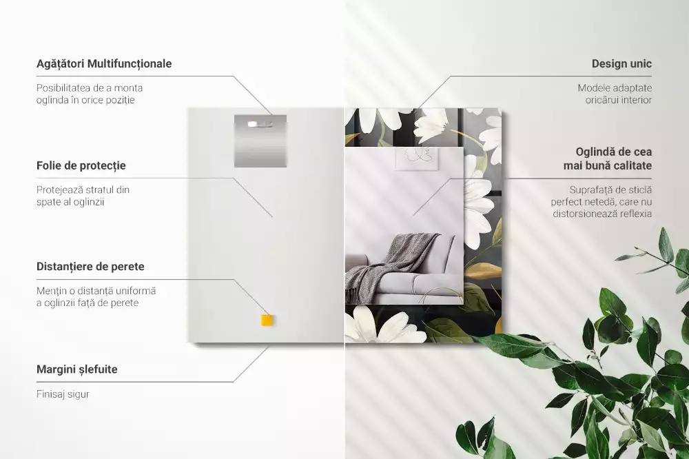 Obdélníkové dekorační zrcadlo Listy bílé sedmikrásky