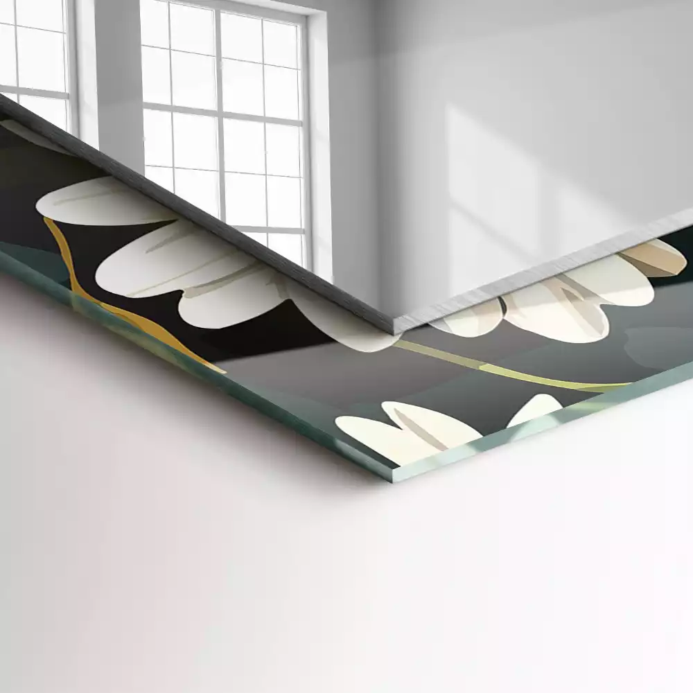 Obdélníkové dekorační zrcadlo Listy bílé sedmikrásky