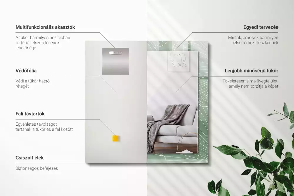 Obdélníkové dekorační zrcadlo Ginkgo listy