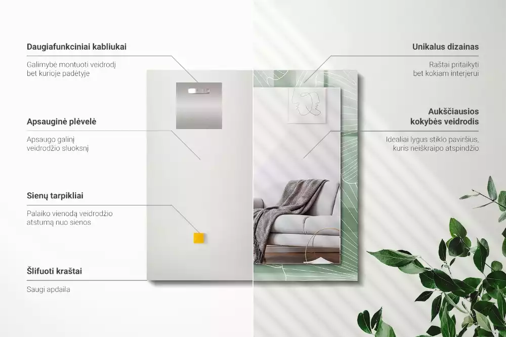 Obdélníkové dekorační zrcadlo Ginkgo listy