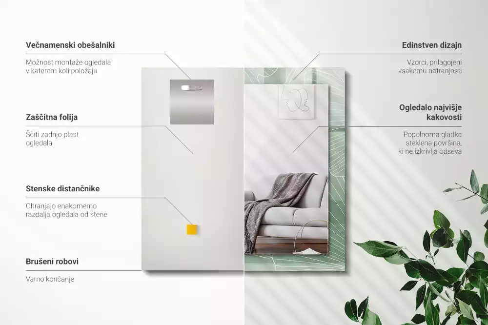 Obdélníkové dekorační zrcadlo Ginkgo listy