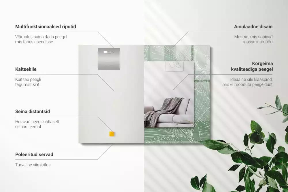 Obdélníkové dekorační zrcadlo Ginkgo listy